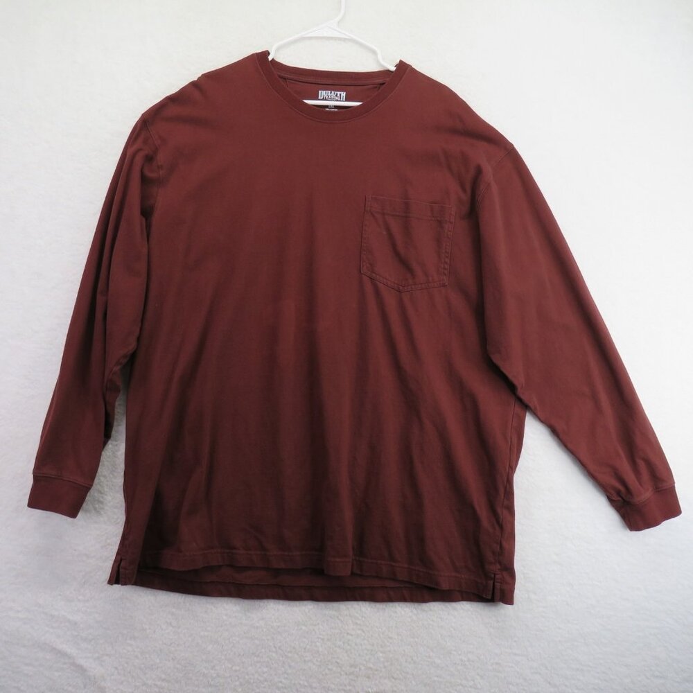 Duluth Trading Shirt Mens 2XL Red Long Sleeve Pocket Crew Longtail Cotton Casual